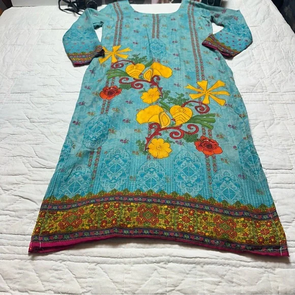 Embroidered Floral Kurta Dress | Boho Festival Tunic · Artisan Teal - Picture 6 of 13